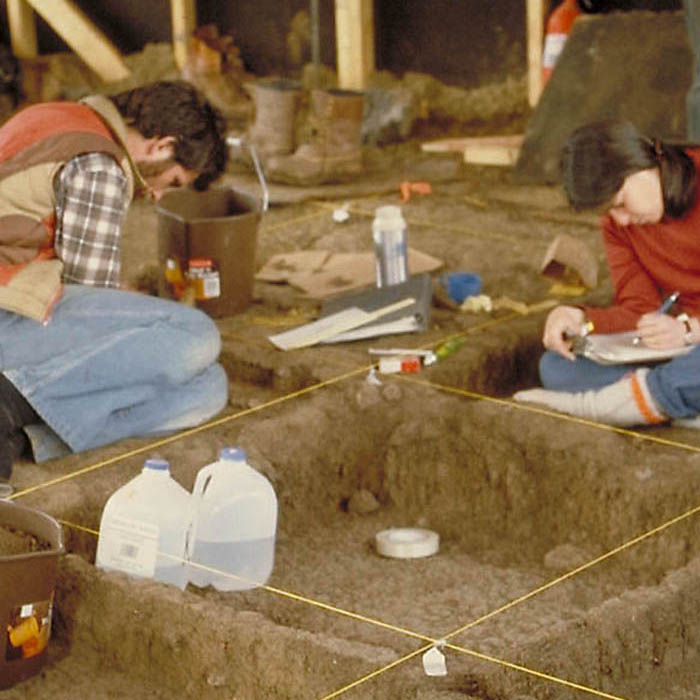 Archaeologists studying artifacts at Windy Gap 